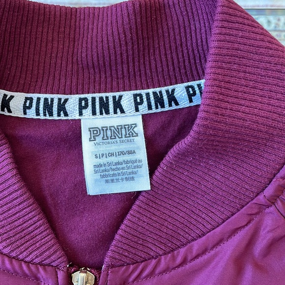 Pink by Viktoria’s Secret Bomber Flight  Jacket Full Zip Burgundy Like New - Picture 2 of 6